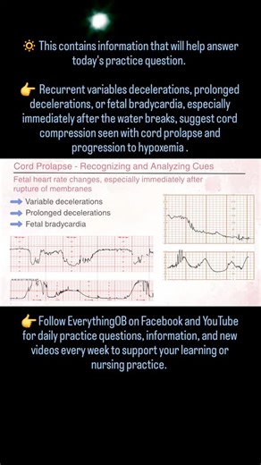 🔅 This contains information that will help answer today's practice question. 👀 Watch the full video: https://youtu.be/MtXkNrSZUYo ✨️ Subscribe to EverythingOB on YouTube for new Pregnancy, Labor, Postpartum, and Newborn videos every week. 👉 Follow Everything OB: Maternal Newborn Nursing on Facebook and @everything.ob on Instagram for daily practice questions, information, and new videos every week to support your learning or nursing practice. #nursingstudent #obnurse #ob #maternity #laborandd