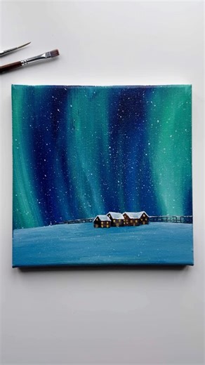 AB mini ART on Instagram: "Cozy Under Aurora ❄️✨ . . . . . . . . . . . . . . . . . . . . . . . . . . . . . #acrylicpainting #aurora #northernlights #aurora_borealis #landscapepaintings #acryliconcanvas #aestheticart #creative #paintingideas #artistofinsta #fypreelsシ゚viralシ #viralart #abminiart #canvascreations #youngartists #landscapeartist #cozyhome #painting #artist #colorpalette"
