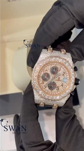 🔥 AP Half Iced-Out Two Tone Watch | Rose & White Chronograph with Box & Papers 💎