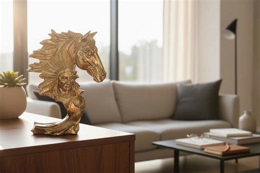 Gold Horse Figurine With Native Chief Detail | Handcrafted Polyresin Sculpture | Luxury Home Decor - Etsy
