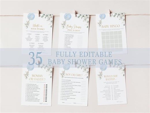 Boy Baby Shower Games Bundle, Blue Balloon Baby Shower Games Template, Editable Template, Baby Boy Shower Games, Blue Shower Games - Etsy
