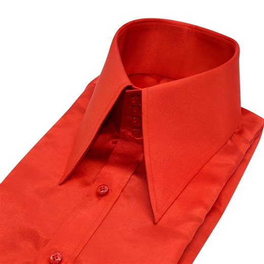 Men's Gala Event Prom Party Red Satin Shirt 70s Vintage High Long Pointed Collar - Etsy