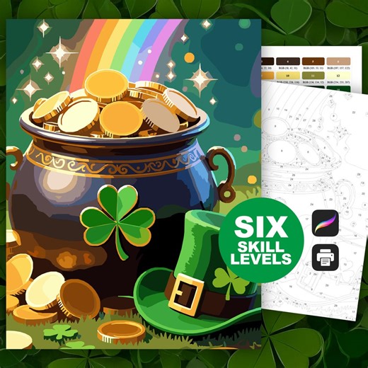 Pot of Gold Digital Paint by Number Kit : Saint Patrick's Day Coloring Pages (procreate, Digital, Printable, 6 Skill Levels) - Etsy