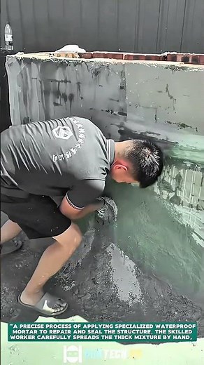 Applying Waterproof Mortar to a Wall – Satisfying Jobs and Machinery in the World