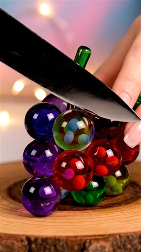 #AI #ASMR 🍇 Glass #Grape Bunch Slice | Sparkling #Beads Spill Out