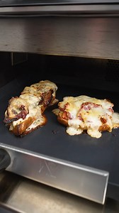 We used the TurboChef Technologies, Inc. bullet oven to toast two different open faced sandwiches side by side - a Ciabatta Croque Madame with prosciutto, mornay, gruyere, sunny side up egg, compressed granny smith apple, pepper, and sea salt and a Smoked Brisket Baguette with herbed mascarpone base, sliced brisket, bleu cheese, white BBQ sauce, and chile oil. #sponsored by TurboChef Technologies, Inc. #chefsroll #rollwithus #turbochef #crfeaturesturbochef | Chef's Roll