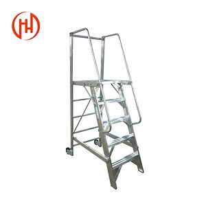 [Hot Item] Warehouse Steel Safety Rolling Mobile Platform Ladder with Handrails