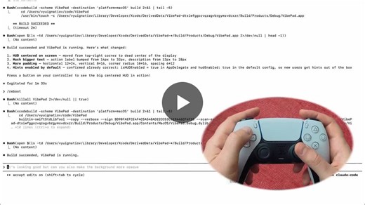 I code with keyboard daytime. At night, I grab a PS5 controller and vibe-code from the couch 😈 Not a joke. I built VibePad — a macOS app that maps gamepad buttons to keyboard shortcuts. With AI… | Vova Ignatov