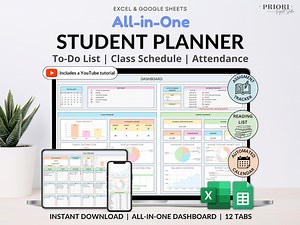 Student Planner Spreadsheet Excel Google Sheets: Assignment Tracker Academic Planner Task Tracker To-do List Calendar Budget Finance Tracker - Etsy