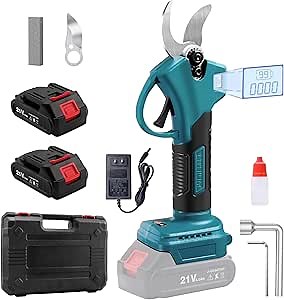 Electric Pruning Shears, Cordless Garden Shears, Branch Pruners with LCD Display, Cutting Diameter 1.2 Inch, Comes with 2 2.0Ah Batteries, Charger and Replacement Blade Set for Gardening Tree Pruning
