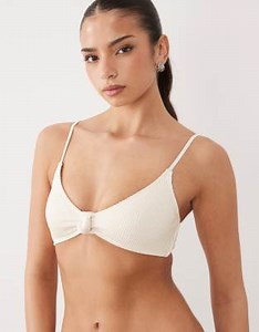 South Beach essentials crinkle knot front bikini top in coconut | ASOS