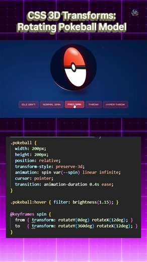 Modelling a Pokeball Animation with CSS Transforms #coding #webdevelopment #shortsfeed #trending