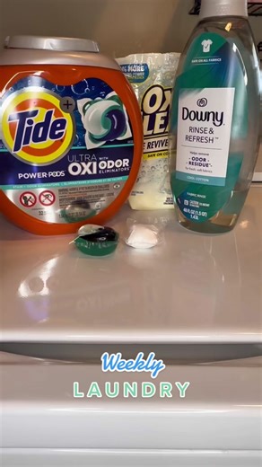 I use the Oxi Clean White Revive whenever I’m low or out of the Cloralen stain remover because it’s safe on colors too #laundryday #laundryasmr #tidepods #oxiwhiterevive #downyrinseandrefresh