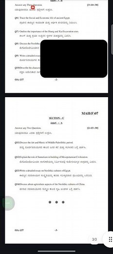 KARNATAKA STATE OPEN UNIVERSITY FINAL YEAR MA ANCIENT HISTORY WORLD PRE HISTORY QUESTION PAPER 2023