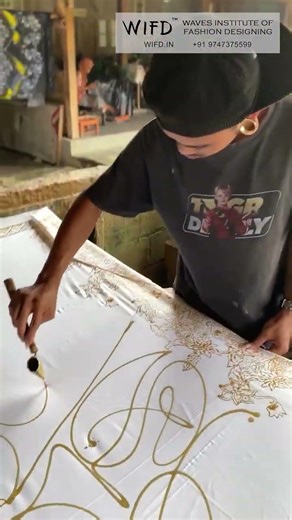 Sembung Batik on White Cloth | Golden Wax Art in Textile Design #batik #shorts #art