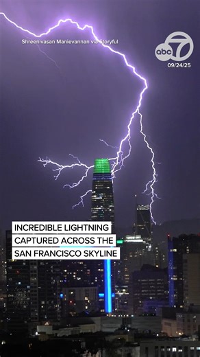 148K views · 3.1K reactions | Incredible video shows the San Francisco skyline being lit up with lightning strikes during a storm on the night of Sept. 24. | ABC7 News | Facebook