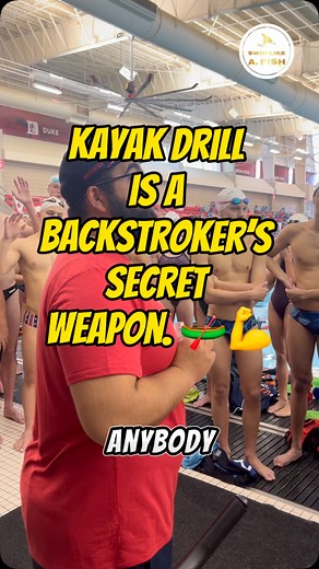 Backstrokers, Meet Your NEW Favorite Drill: The Kayak Drill! This drill helps improve core control, shoulder rotation, and overall stroke timing. Add it to your next set and feel the difference! #BackstrokeDrills #SwimTechnique #SwimTraining #theafish1 #swimcoach | Swim Like A. Fish