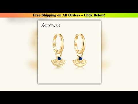 ANDYWEN 925 Sterling Silver Three Zircon Green Blue Rose Red Scallop Pendant Drop Earring Fashion J