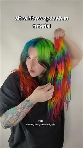 Cute lil spacebun tutorial using some custom coloured rainbow hair extensions 🥰🌈 Lmk what you