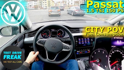 2023 VW Passat Variant 1.5 TSI 150 PS city POV drive with fuel consumption