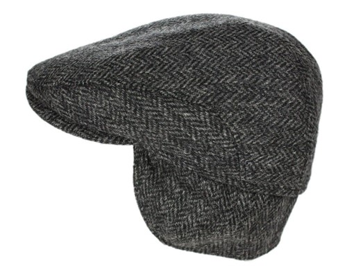 Men's Irish 100% Wool Newsboy Flat Cap with Tuck Away Ear Flaps - Grey