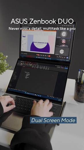 11 comments | Want to boost your productivity? With #ZenbookDUO's dual screens, you can attend a video conference meeting on one screen while taking notes on the other.  Perfect for the multitasking office worker! Check out more about the Zenbook Duo here ➡ https://ca.asus.click/ZenbookDUO2024 ✨ What tasks would you tackle with dual screens? Comment below! #LetsDUOit | ASUS | Facebook
