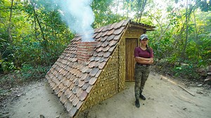 Building Survival Bushcraft Wooden Shelter in Forest , Clay Fireplace | Creative Wilderness