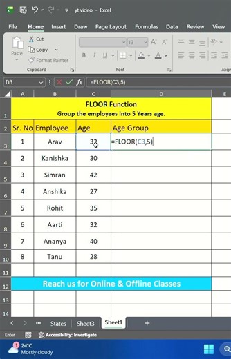 Floor Function for Intervals Excel shorts Excel tutorials #frientech #excel #excelshortsvideo