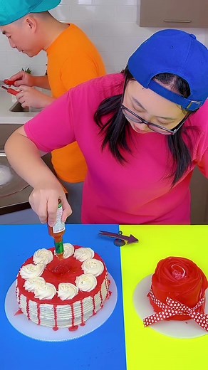 Red cake vs red rose cake ice cream challenge! #bingchilling