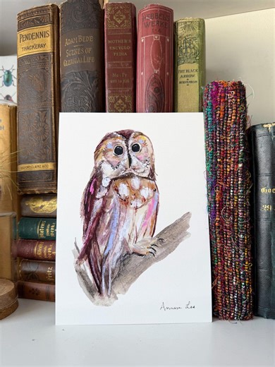 Colorful Owl Watercolor Original Art Print: Oil Pastel Abstract Unique Decor - Etsy