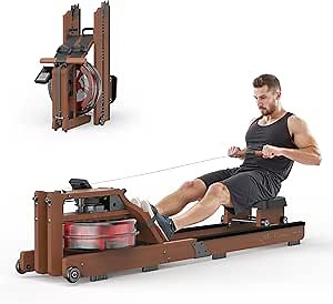 Water Rowing Machine for Home Use- Foldable Rower Machine 400LBS Weight Capacity with Dedicated Monitor & Comfortable Seat, Bluetooth APP