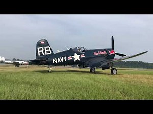 F4U Corsair engine startup and flyby / cool sound