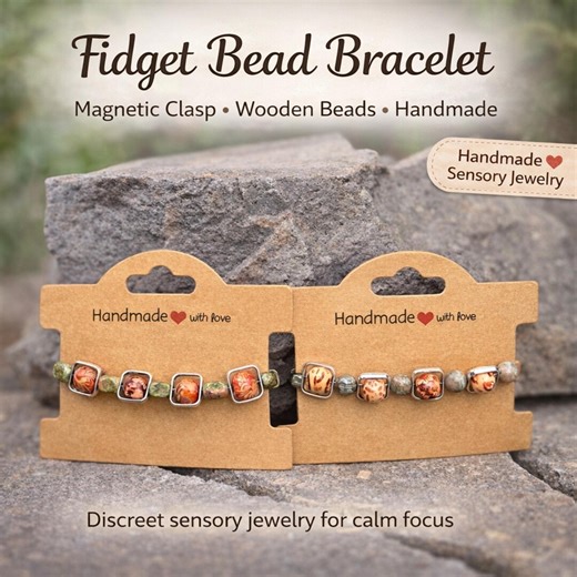 Fidget Bead Bracelet With Magnetic Clasp | Wood Bead Anxiety Bracelet | Neurodivergent Friendly Fidget Jewelry | Handmade Sensory Bracelet - Etsy