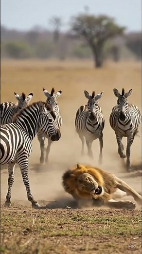 Lion got kicked and attacked by Zebra #animals #wildanimals #lion #zebra #animalfight