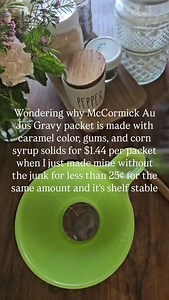 Here's the recipe👇🏼 1/2 cup powdered beef bouillon 1/2 cup corn starch or arrowroot powder 2 1/2 TBSP onion powder 4 tsp dried chives 1 tsp garlic powder 1 tsp pepper Combine all ingredients in an airtight jar and give a good shake to incorporate it all. I recommend giving it a shake before each use as well. If you don't want the chives to be noticable in size, pop everything into your blender and pulse until combined and the mixture is fine. Ready to make your gravy? Combine 1 1/2 TBSP mix wi