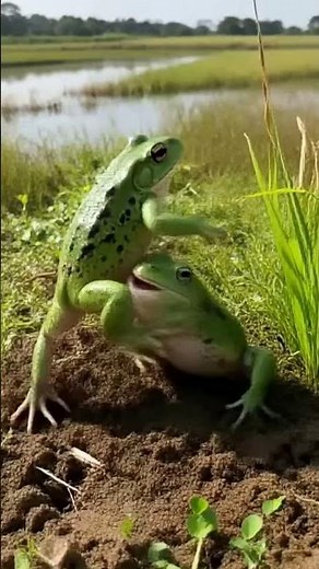 Epic Frog Battle in the Field | Two Frogs Fight Fiercely for Territory #Shorts #FrogFight
