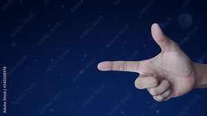 Information sign flat icon on finger over fantasy night sky and moon, Business customer service and support concept