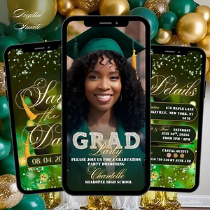 Green Graduation Invitation, Digital Class of 2025 Grad Announcement, Animated Grad College Graduation Invite, Video High School Grad Evite - Etsy