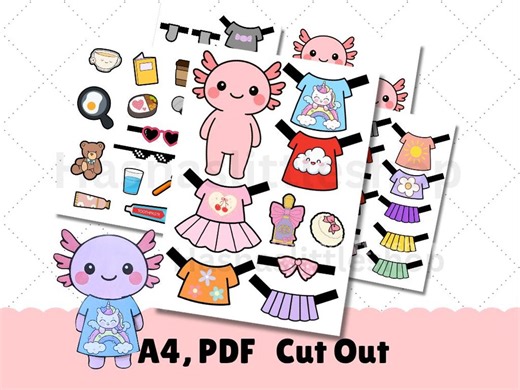 Kawaii Axolotl Paper Doll – Printable DIY Craft for Kids, Axolotl Cut Out, Instant Download Sea Animal Puppet - Etsy