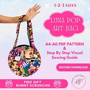 Luna Pop Art Bag Digital PDF Pattern, Step-by-step Visual Sewing Guide, DIY Tote Bag Sewing Pattern, Gift for Designers, Christmas Gift - Etsy