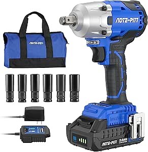 20V 370 Ft-lbs Brushless Impact Wrench Kit, 1/2 Inch Cordless Electric Impact Gun, High Torque 3,400 IPM Impact Driver with 6 Pcs Drive Impact Sockets, including battery, Fast Charger, and Tools Bag