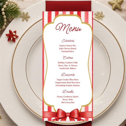 Christmas Menu Template, Holiday Menu, Editable Holiday Menu, Xmas Menu Template, Dinner Menu Template, Party Printable - Etsy Canada