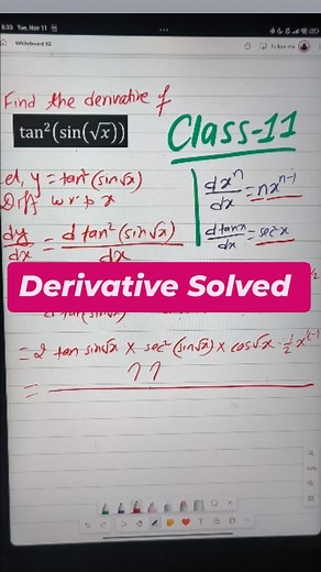  Today’s Derivative: d/dx [ tan²(sin√x ) ] If you can solve this… you’re a legend  易 Derivative Solved! Today we crack the derivative of: \tan^2(\sin\sqrt{x}) Save this for revision & share with friends. Learn • Practice • Excel  #nebmath h #class12math #derivativechallenge #neb2083 #mathforneb #learnpracticeexcel | NEB Math | Facebook