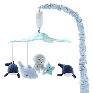 The Peanutshell Crib Mobile for Boys or Girls - Light and Dark Blue Musical Baby Crib Mobile with 12 Lullabies, Ocean Baby Nautical Nursery Decor