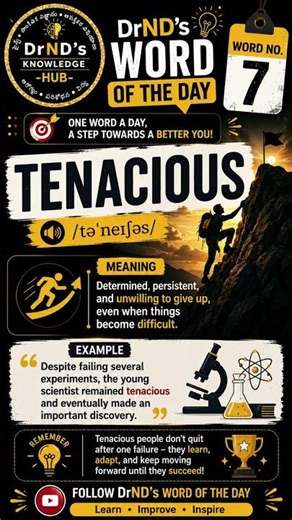 DrND's Word of the Day #7 | Tenacious | Meaning, Pronunciation & Example | Learn English