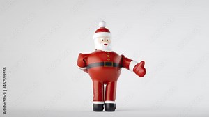 cycled Christmas animation of Inflatable Santa Clause sky dancer moving with the air. Funny cartoon character is dancing, isolated on white background Stock Video