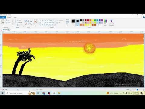 MS Paint Landscape Drawing 🌅 | Easy Sunset Scenery Tutorial for Beginners
