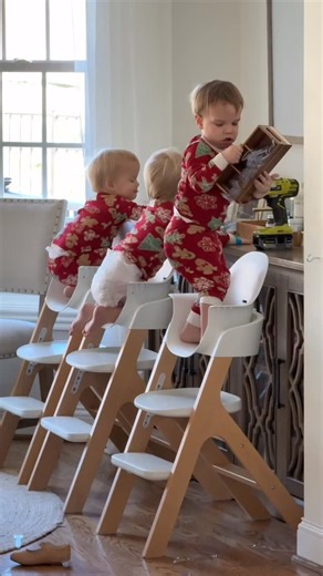 Jordan Flom on Instagram: "When you look away for a second! 😳 Unless you have Triplets, we appreciate you holding back your judgement or critiquing our parenting. It is wild the amount of trouble 3 boys can get into when we look away or simply try to do the dishes. Majority of the day, we are focused solely on the kids, but sometimes you just need to let them take a few risks like climbing a high chair as long as you are still close enough to help them if they need you. Let the boys be boys. #t