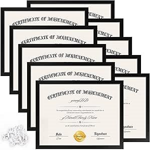 YixangDD 10 PACK Certificate Frames 8.5 x 11, Black Diploma Frame Document Frame with Clear Plexiglass, Picture Frames for Tabletop and Wall Display