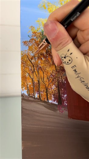 [clip] Painting idea for fall trees! #coveredbridges #painting #beginners #FallDecor | Emily Seilhamer Art